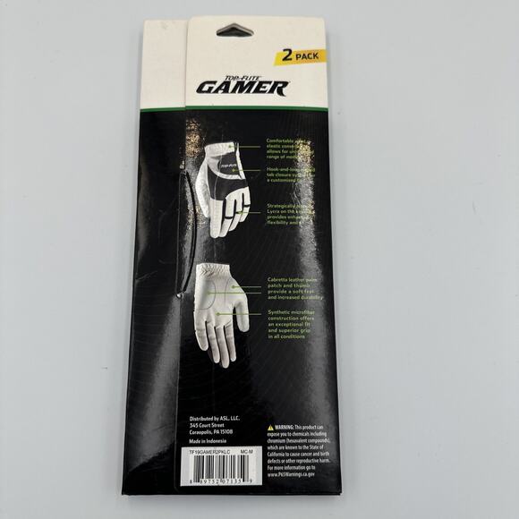 Top-Flite Gamer Golf Gloves 2-Pack Men’s Cadet Left Medium Black White – NEW - Picture 2 of 5